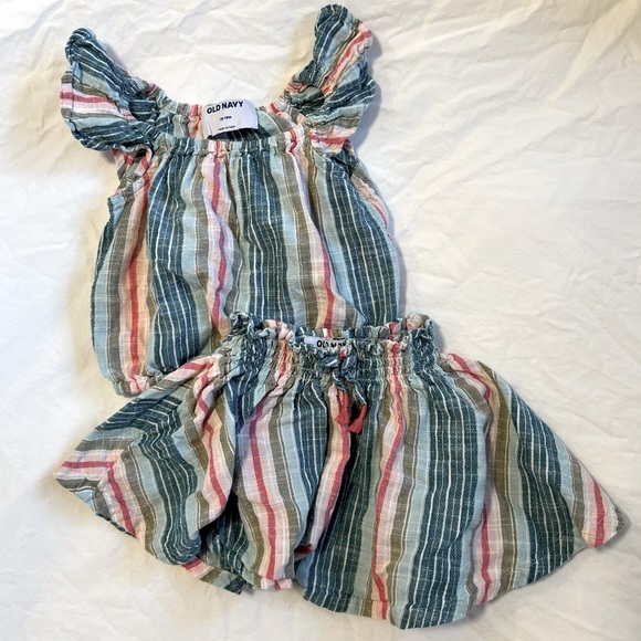 OLD NAVY 2 piece striped linen top & skirt, multi colored, 12-18m - Picture 1 of 8